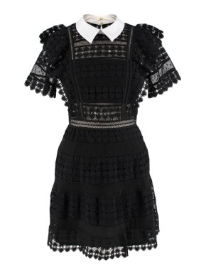 Self-Portrait Embroidered Black & White Mini Dress