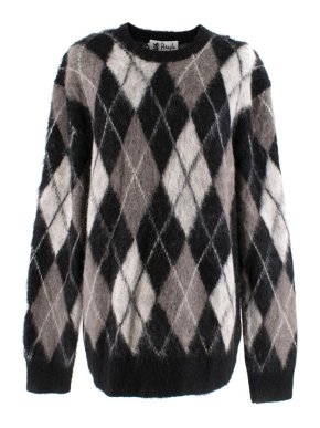 Pringle Reissued Black Argyle Wool Monochrome Jumper