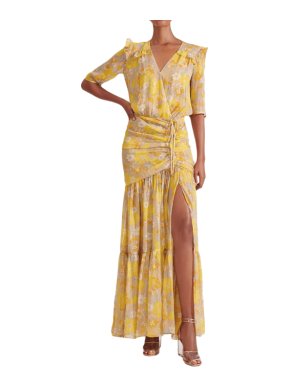 Veronica Beard Yellow Floral Silk-Chiffon Mick Maxi Dress