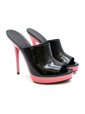 Gucci Patent Platform Peep-Toe Mules