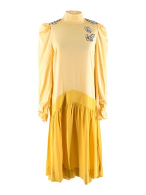 Custommade By Numbers Yellow Satin Crystal Embellished Dress