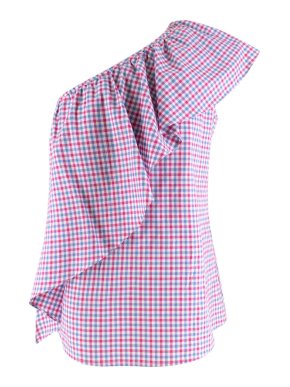 Petersyn Gingham Ruffle One Shoulder Top