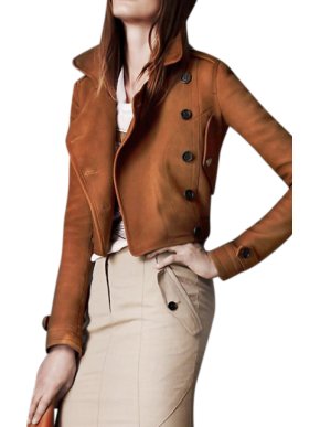 Burberry Ladies Nubuck Leather Cropped Flight Jacket