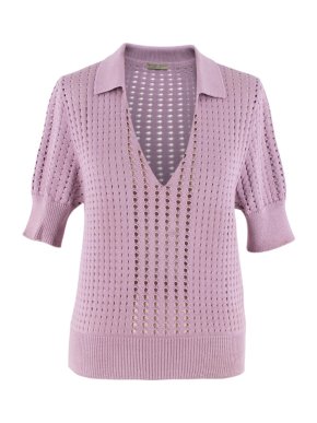 Bottega Veneta Lilac Perforated Knit Polo Shirt