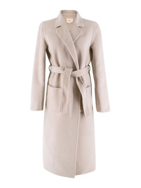 Sezane Beige Wool Long Belted Coat