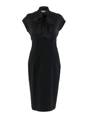 Max Mara Black Pussy Bow Cap Sleeve Midi Dress