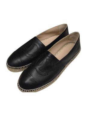 Chanel Black Leather CC Espadrilles
