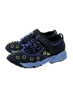 Dior Blue Crystal & Sequin Embellished Fusion Strap Sneakers