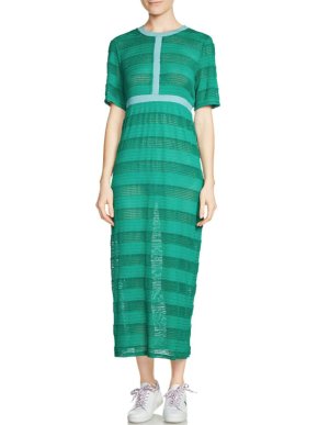 Maje Relona Green Striped Knit Midi Dress