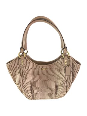 Coach Beige Ruched Leather Tote Bag