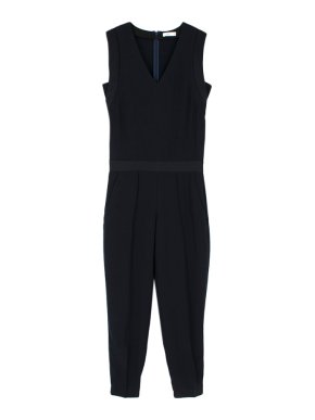 Vince Navy Slim Leg Crepe Jumpsuit