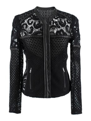 Iro Black Leather Trim Floral Crochet Jacket