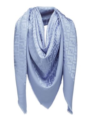 Fendi Blue silk & Wool Monogram Scarf