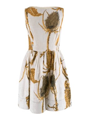 Red Valentino Cream Ramie Thistle Print A-Line Dress