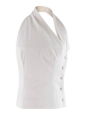 Christian Dior White Button-Up Asymmetric Halterneck Top