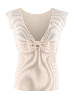 Valentino Cream Ribbed Knit V-Neck Top