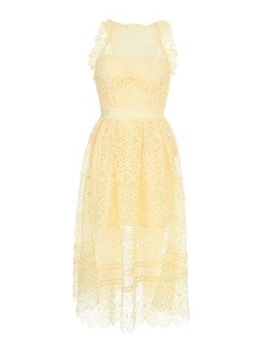 Self-Portrait Yellow Lace Apron Midi Dress