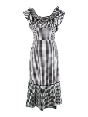 Delfi Collective Black & White Gigi Gingham Ruffle Midi Dress