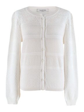 Valentino White Textured Knit Cardigan