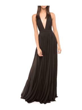 Milly Fiona Plunging V-Neck Pleated Chiffon Gown