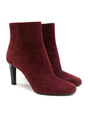Prada Burgundy Suede Heeled Ankle Boots