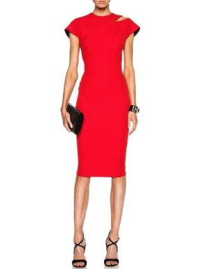 Victoria Beckham Red Cap Sleeve Cutout Shoulder Dress