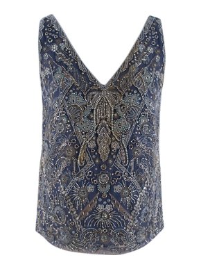 Ralph Lauren Collection Blue Silk Embellished Top