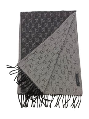 Gucci Monogram Black & Grey Cashmere Scarf