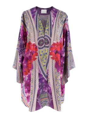 Athena Procopiou Purple Floral Silk Kimono