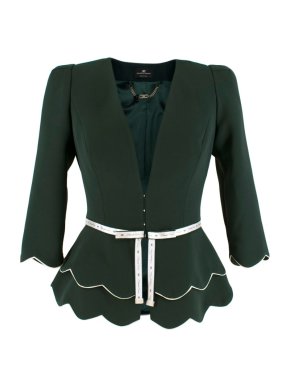 Elisabetta Franchi Green Jacket with Ribbon Trim