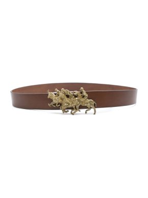 Ralph Lauren Brown Leather Belt with Brass Polo Player