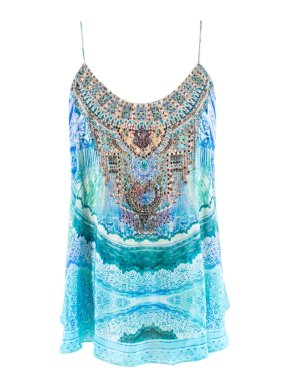 Camilla Blue Printed Embellished Cami Top