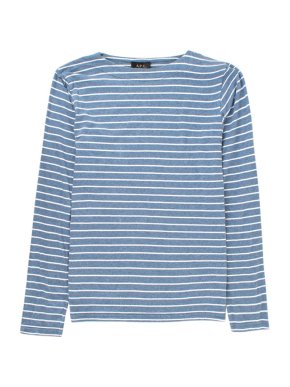 A.P.C Blue and White Striped Long-Sleeved T-shirt