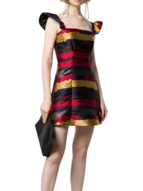 Three Floor Red Bardot Jacquard Mini Dress
