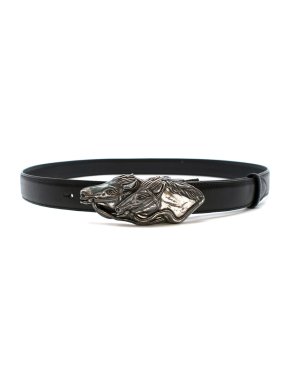 Ralph Lauren Black Leather Belt with Horse Feature Buckle