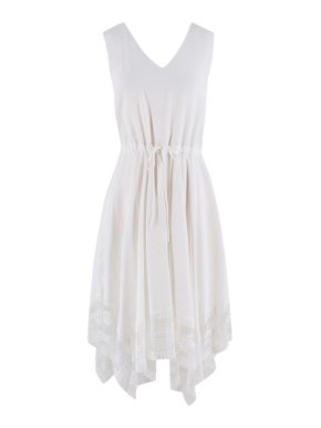 Maje White A-Line Dress with Lace Trim