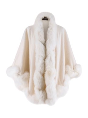 Harrods White Cashmerere Fox Fur Trim Cape