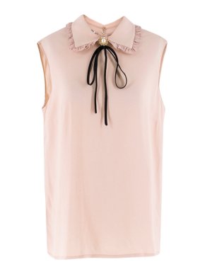 Miu Miu Sleeveless Blush Embellished Crepe Blouse