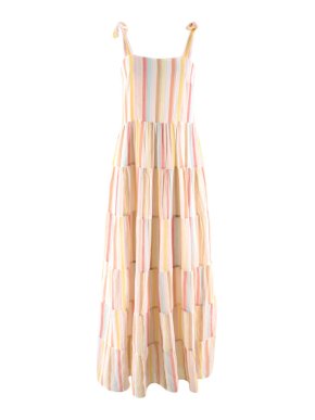 Sezane Pastel Striped Annie Cotton Maxi Dress