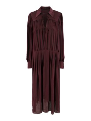 Joseph Burgundy Chiffon Pleated Shirt Maxi Dress