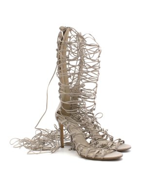 Roberto Cavalli Grey Strappy Lace-Up Leather Heels