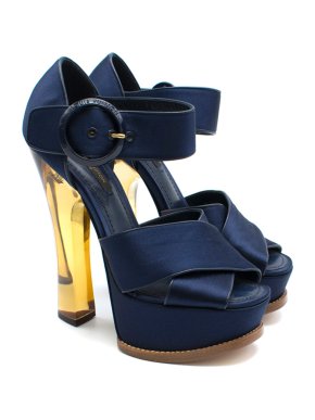 Louis Vuitton Navy Satin Florida Platform Sandals