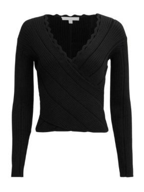 Jonathan Simkhai black scallop edged knit ribbed wrap top