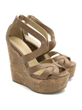 Jimmy Choo Beige Leather Lace Wedge Sandals