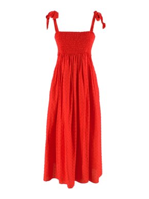 Marysia Red Smocked Strapless Midi Dress