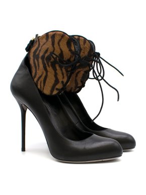 Sergio Rossi Black Leather & Animal Print Calf Hair Pumps