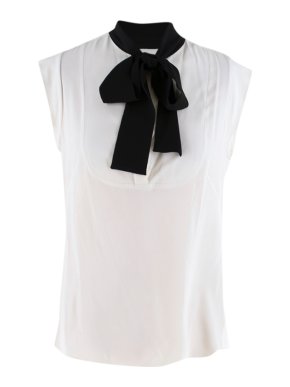 Alexander McQueen White Contrast-Bow Silk Blouse