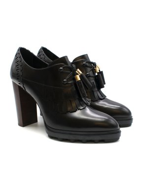 Tod's Black Heeled Lace-up Fringed Brogues