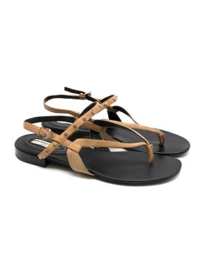 Balenciaga Tan Leather Studded Thong Flat Sandals