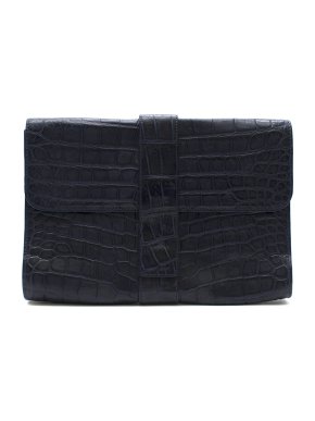 Bespoke Navy Crocodile Large Foldover Clutch Bag